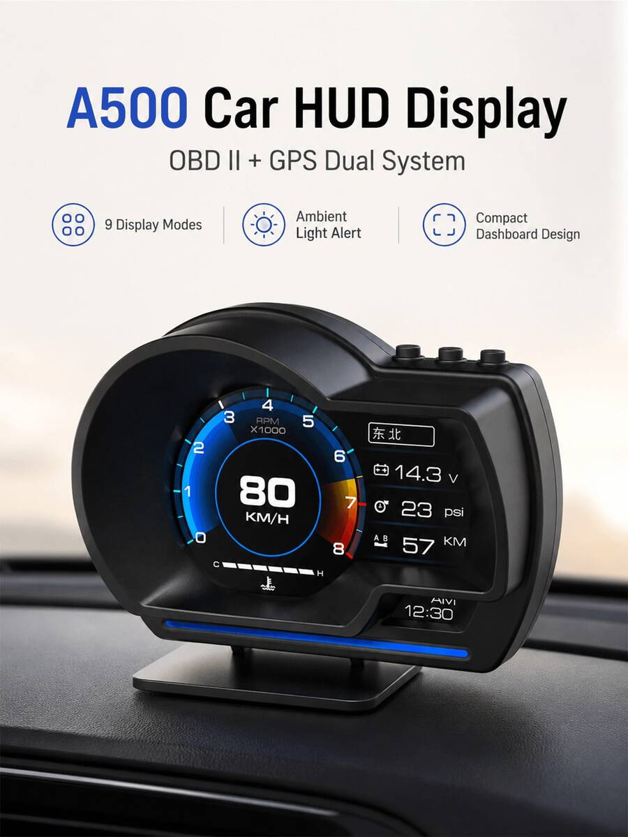 OBD + GPS HUD P6 Car OBD Head Up Display HUD On Board Computer Digital Speedometer Water Temp Fuel Consumption Slope Meter