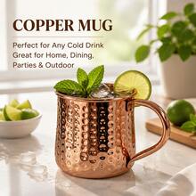 Copper - Pure Copper Cup And Straw - Mug With Outer Wall Design, Hand-Hammered Pointed Large Belly Shape, Perfect For Drinking Water, Juice And Cold Drinks. Suitable For Your Breakfast Coffee Or Tea. - Multicolor - View 7