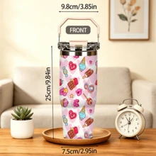 1/5pcs 30oz Sweet Dessert Travel Tumbler, Full Print Ice Cream, Chocolate And Candy Flat Pattern, With Portable Flip Lid, Stainless Steel Vacuum Insulation, Suitable For Both Hot And Cold Drinks. Sweet And Cute Design, Perfect For Commuting And Carrying, A Creative Gift For Dessert Lovers. - Candy and Desserts - View 2