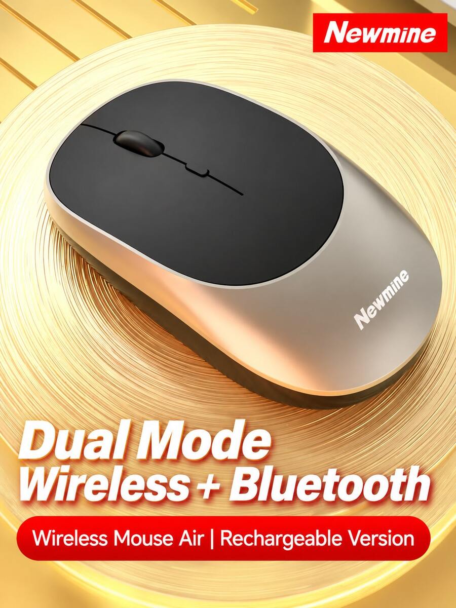 Newmine Wireless Dual-Mode Bluetooth Rechargeable Mouse Air Black-Grey Silent Ergonomic Mouse Office Gaming Compact Portable 3-Level DPI Compatible With Apple Mac Matebook Laptop IPad Air-02 - View 1