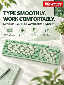 Newmine BK103 Wired Keyboard USB Plug And Play Quiet Business Office Splash-Proof Portable Keyboard Universal Peripheral For Gaming Desktop Laptop All-In-One Cherry Pink Fresh Green - View 1