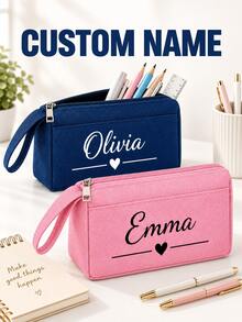Customizable Pencil Case, Customizable With Name Or Text, Large-Capacity Pencil Pouch, Easy-To-Open Pencil Box, Multifunctional Storage Pencil Case, Available In Multiple Colors, Back-To-School Season Gift - Multicolor - View 1