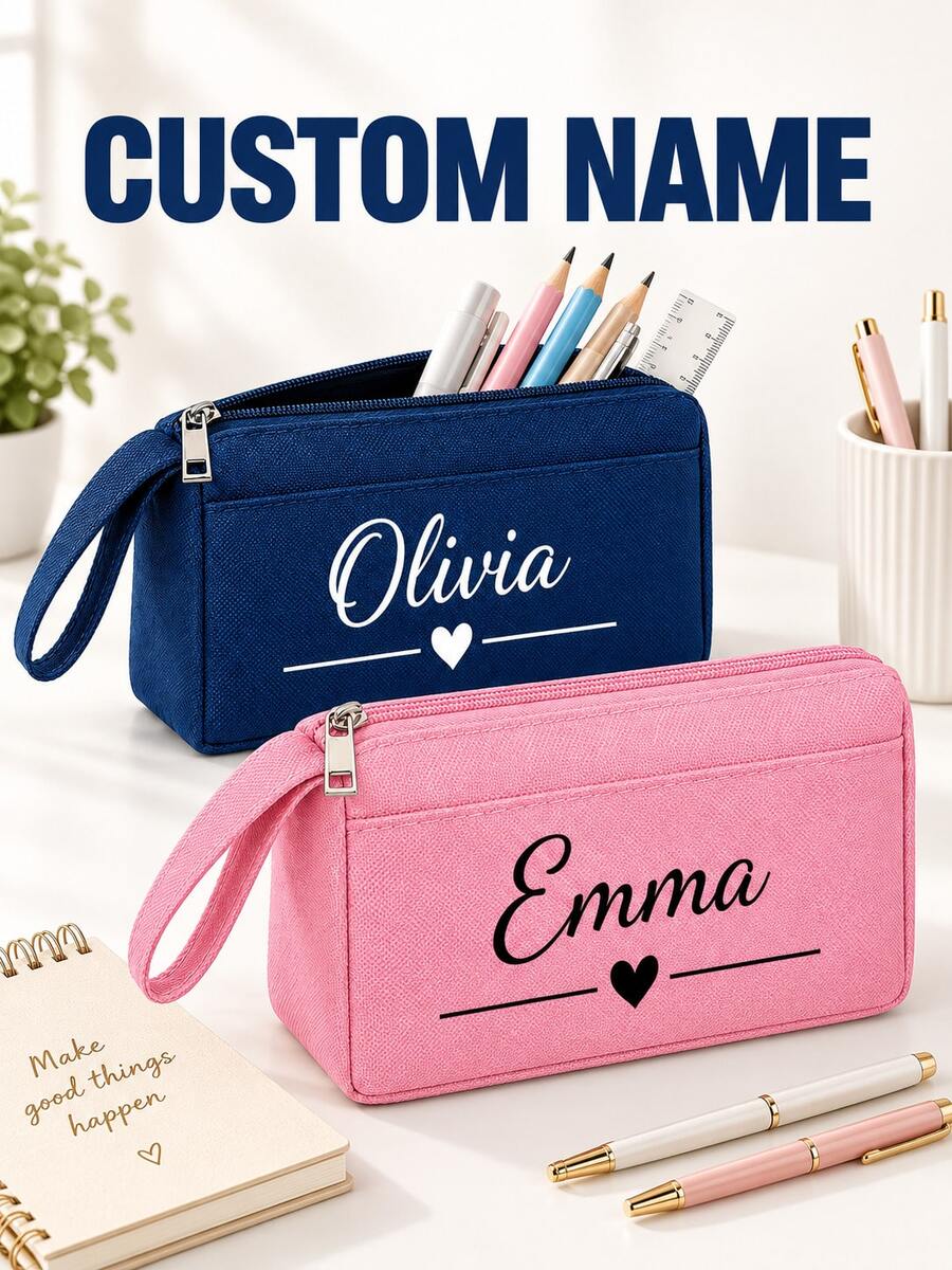 Customizable Pencil Case, Customizable With Name Or Text, Large-Capacity Pencil Pouch, Easy-To-Open Pencil Box, Multifunctional Storage Pencil Case, Available In Multiple Colors, Back-To-School Season Gift - Multicolor - View 1
