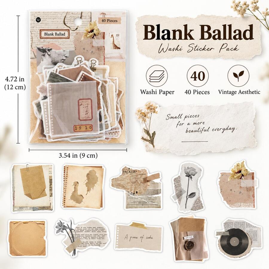 Book Page Fragment Series Washi Stickers Pack, Vintage Aged Book Pages, Camera, Butterfly, Botanical Illustration, Ticket & Map Elements Planner Stickers, DIY Decorative Stickers - Multicolor - View 1