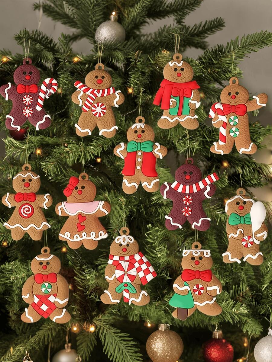 24pcs/Set Christmas Gingerbread Man Ornaments, Christmas Decor Hanging Pendants, Christmas Tree Hanging Decorations, Christmas Tree Decor Props, Holiday Scene Layout DIY Decorations, Holiday Centerpiece Atmosphere Decor