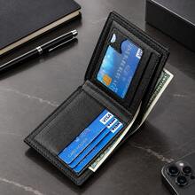 4pcs Men's PU Leather Wallet Set, Short Bifold Wallet, Card Holder, Coin Purse, Hand Clutch, Belt, Keychain & Pen, Business Gift Set - Black - View 2