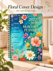 1pc 2027-2030 Monthly Planner,Floral Spiral Notebook,48-Month Calendar Planner Notebook Monthly/Weekly/Daily Planner 2027 Long-Term Schedule Book Suitable For Goals,Work Meetings, School Schedules,Appointments And To-Do Lists,Office Desk Accessories - Multicolor - View 2