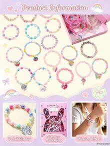 38pcs Girls Random Color Beaded Bracelet Gift Set, Children's Jewelry, Suitable For Daily Wear, Party And Birthday Gift - Multicolor - View 3