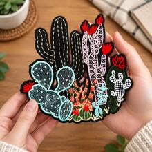 1pc Boho Desert Cactus Iron On Embroidered Patch, Western Floral Cactus Decor For Clothes Backpack - Multicolor - View 2