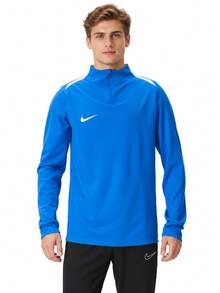Nike New Men's Breathable Quick-Dry Sports Half-Zip Long Sleeve Running T-Shirt - Blue and White - View 1