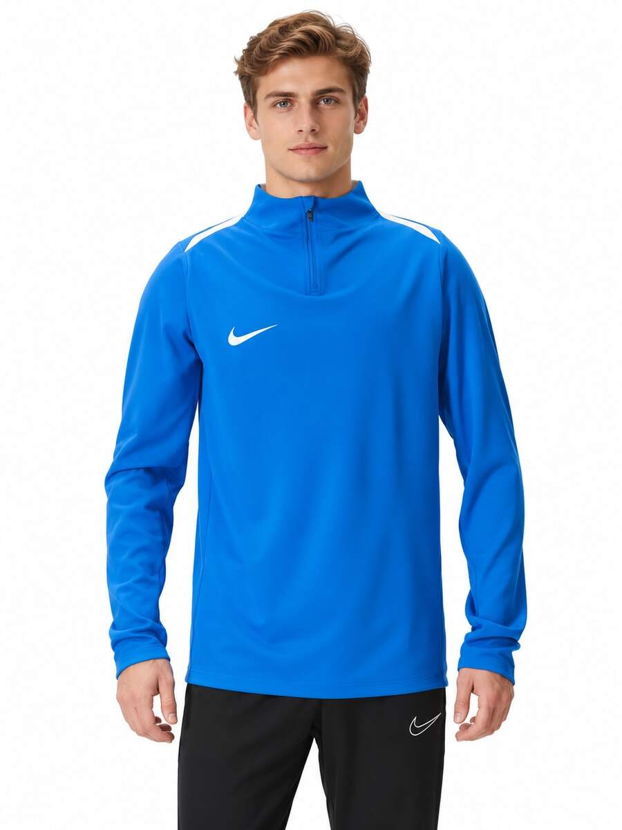 Nike New Men's Breathable Quick-Dry Sports Half-Zip Long Sleeve Running T-Shirt - Blue and White - View 1