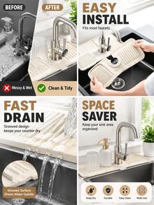 Minimalist Faucet Mat With Quick Drain Slot And Splash Guard, Suitable For Kitchen And Bathroom, Fast-Drying Silicone Pad, Can Hold Sponge And Soap, Sink Splash Guard - Multicolor - View 5