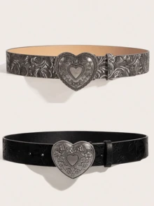 2pcs Vintage Buckle Print PU Leather Belts, Fashionable Versatile For Daily Wear, Suitable For Men And Women - Multicolor - View 6
