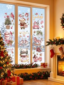 9/1 Sheets Pink Christmas Window Stickers, Christmas Decoration, Home Scene Window Decals, PVC Christmas Decorative Stickers, Holiday Party Decoration Accessories, Home Decor Office Party Supplies - Pink Version - View 6