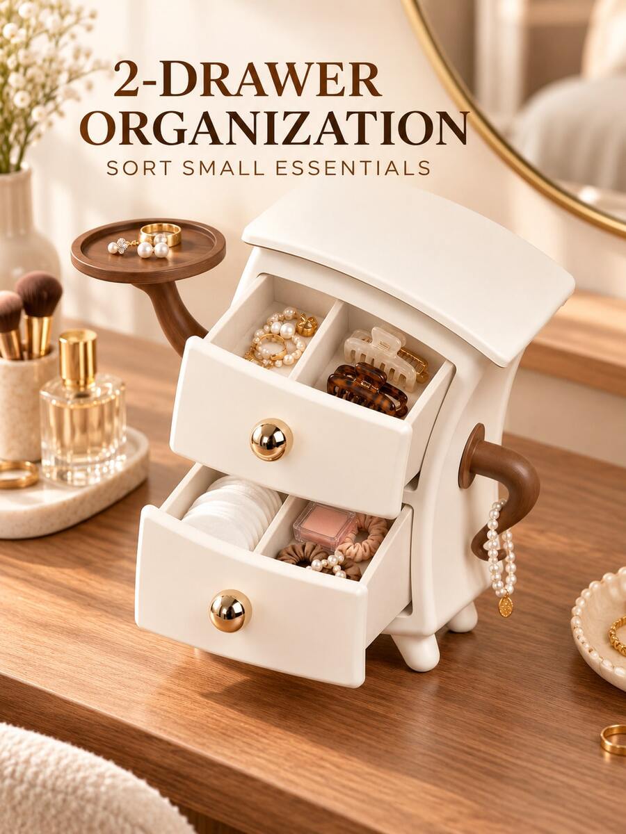 1pc Creative Bent-Over Design Desktop Organizer With Drawer, Compartment Jewelry And Earring Storage Box, Decorative Countertop Organizer For Vanity, Entryway Cabinet And Dresser, Multifunctional Storage Case For Small Accessories - Multicolor - View 1
