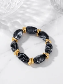 1pc Vintage Bohemian Colorful Beaded Elastic Bracelet, Gold Nugget Pendant Bracelet, Luxury High-End Suitable For Women, Couples, Party, Daily Wear - Multicolor - View 8