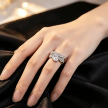 New Cross-Border Hot-Selling European And American Exquisite Fashion Minimalist White Zirconia Vine 2 Pieces Diamond Ring Band Wedding Couple Rings - Platinum - View 4