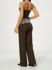 New Fall Styles For Women's Sexy High-Elasticity Crew Neck Tank Top & Snakeskin Print High-Waisted Wide-Leg Pants Two Pieces Set, Create A Fashionable - Coffee Brown - View 5