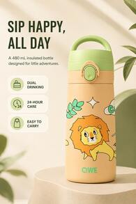 QWE直飲保溫杯480ML316不鏽鋼內膽Tritan直飲口卡通手提水杯幼兒園小學生上學專用 - 杏色 - 查看 4