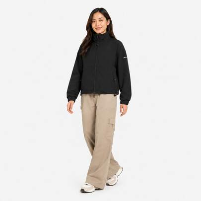 Li-Ning Women's Short Stand Collar Jacket, Loose Drawstring Hem Casual Windbreaker Coat, Suitable For Daily Wear AJDV374