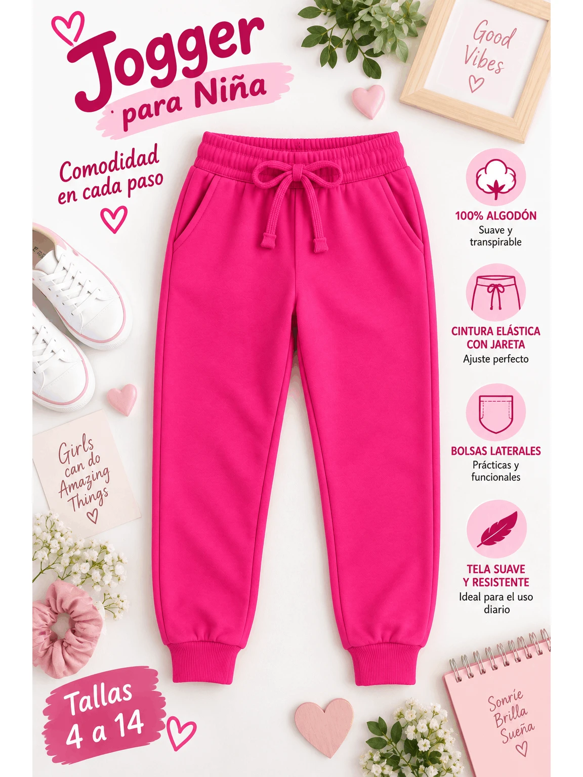Young Girls Pants - Hot Pink - View 1