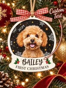 Personalized Pet Photo Christmas Ornament With Custom Name, Dog Cat First Christmas Tree Ornament, Custom Pet Portrait Hanging Decoration, Pet Photo Keepsake, Pet Lover Christmas Gift, Personalized Holiday Gift, Xmas Tree Decor - Multicolor - View 2