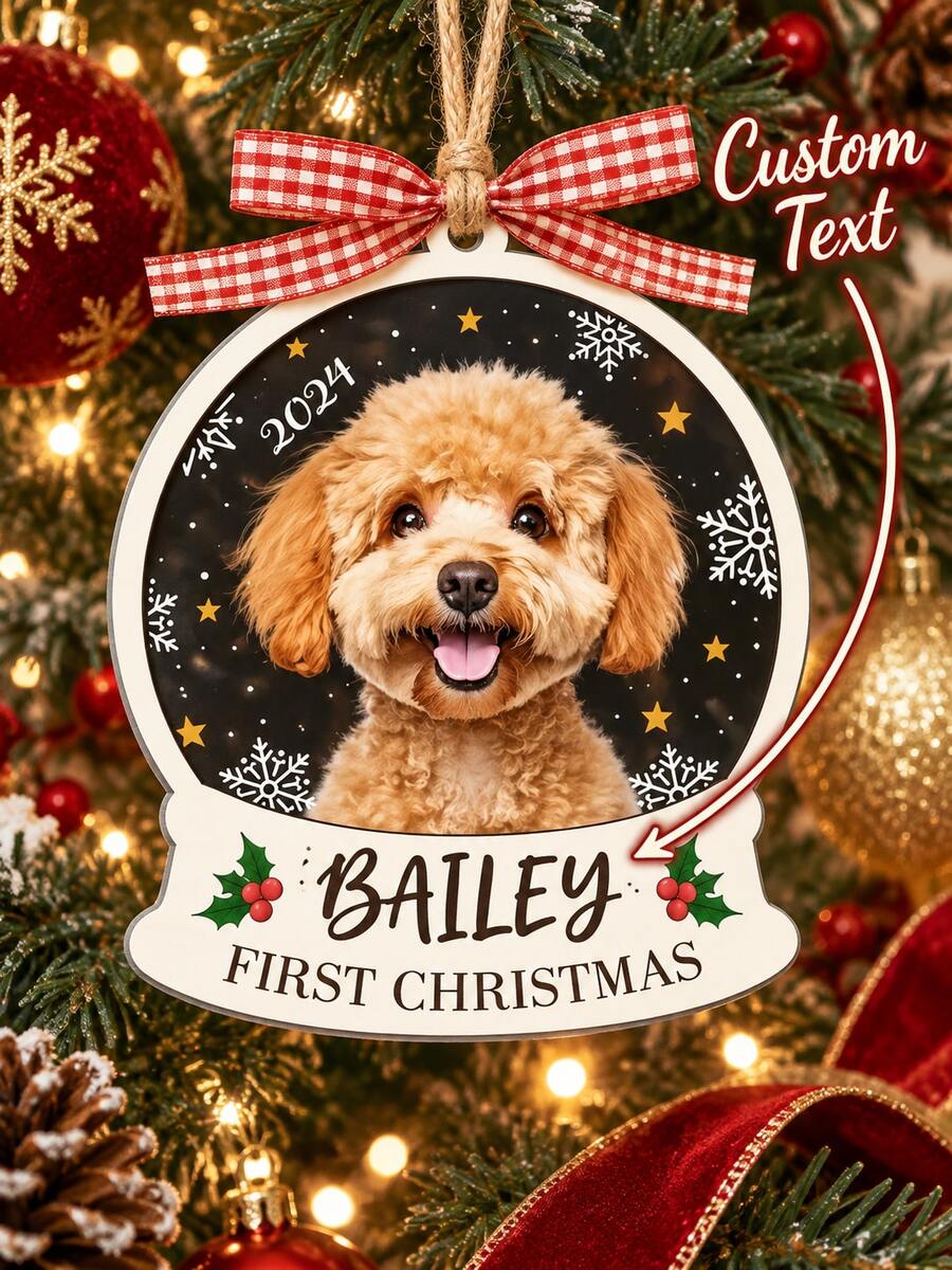Personalized Pet Photo Christmas Ornament With Custom Name, Dog Cat First Christmas Tree Ornament, Custom Pet Portrait Hanging Decoration, Pet Photo Keepsake, Pet Lover Christmas Gift, Personalized Holiday Gift, Xmas Tree Decor - Multicolor - View 1