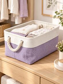 Modern Rectangular Foldable Fabric Storage Box With Contrast Color Panels, Reinforced Edges And Rope Handles, Stackable Organizer Bin For Clothes, Toys And Holiday Supplies, Suitable For Christmas Party, Living Room, Bedroom, Nursery And Winter Home Use - Multicolor - View 14