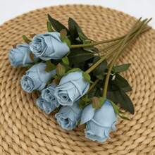 9 Pcs Artificial Rose Bouquet, Long Stem Faux Silk Roses, Home Living Room Dining Table Floral Decoration, Wedding Flower Arrangement Ornament - Multicolor - View 6
