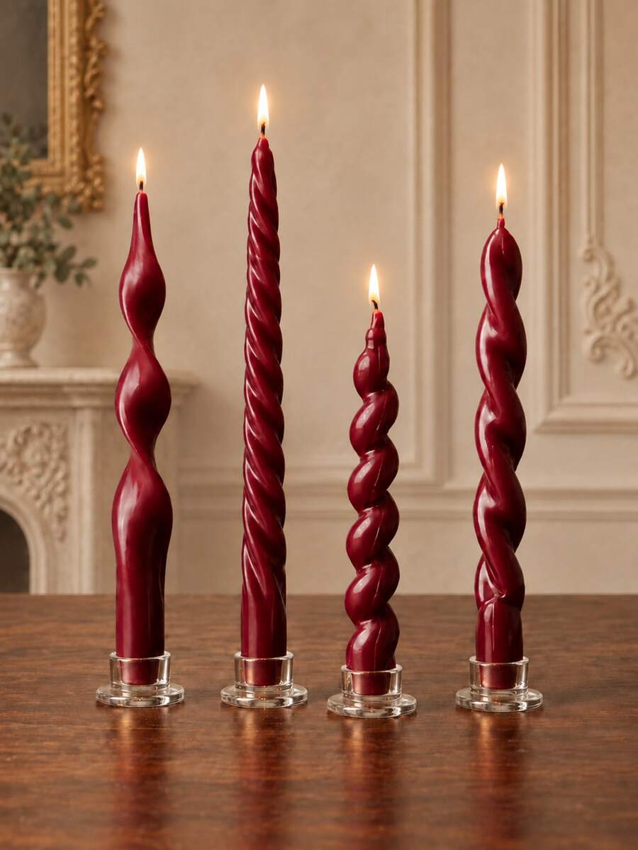 4pcs Scented Long Taper Candles 20cm*2cm, 7 Hours Burning Time, Christmas Halloween Home Table Decor, Wedding Party Candle Holder Decoration Fragrance Candles - Mixed - View 1