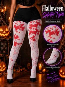 Celana Ketat Cosplay Wanita Motif Percikan Darah Merah Putih untuk Halloween - MultiWarna - View 2