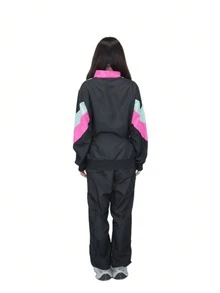 80s Retro Women's Tracksuit - Neon Pink And Mint Green Color Block Jacket And Pants, Suitable For Hip Hop Disco Theme Parties And Carnivals Fall - Multicolor - View 2