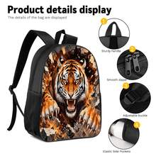 Set 3 Buah Motif Raungan Harimau Realistis 2D, Kantong Jala Elastis Samping untuk Botol Minum, Tali Bahu Lebar, Tebal, Bernapas, dan Dapat Diatur, Tas Penyimpanan Harian Modis untuk Bepergian dan Beraktivitas di Luar Rumah - Tas bercetak - View 4