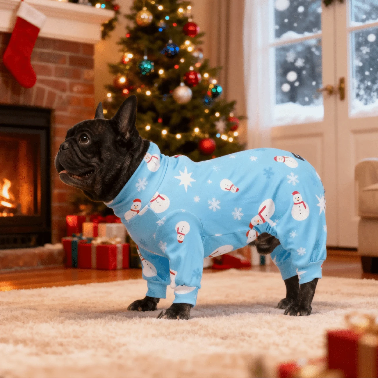 1PC Christmas Dog Pajamas - Soft Warm And High Stretch Full Coverage Pet Rompers, Anti Licking & Bug Protective Jumpsuit For Small Medium Large Dogs, Christmas All Over Printing Dog Clothes - Multicolor - View 1