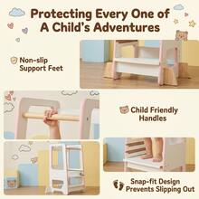 UBRAVOO Wooden Toddler Kitchen Helper Tower With Adjustable Height, Learning Standing Stool For Kids & Toddlers, Non-Slip Step Stool For Bathroom Kitchen - Pink - View 4
