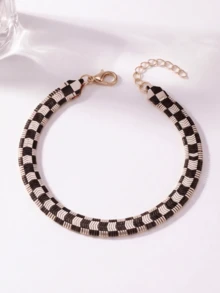 1 buah Gelang Modis, Indah, Bergaya Vintage dengan Desain Papan Catur Hitam Putih yang Dipersonalisasi, Cocok untuk Pemakaian Sehari-hari Wanita - Hitam dan Putih - View 6