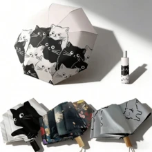 Cat Black Vinyl UV-Resistant Outdoor Travel Sun & Rain Umbrella - Multicolor - View 8