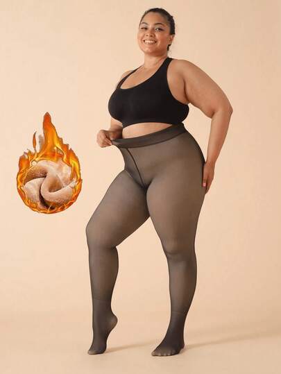 1pc 80g/200g Plus Size Thickened Fleece Lined Warm Leggings, Suitable For Women, Autumn/Winter Faux Yarn Skin-Tone Leggings, Fashion Jacquard Diamond Pattern Tights, Suitable For Halloween And Holiday Occasions, Applicable Temperature Range 5-15°C