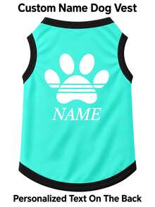 Customized Name Dog Vest, Classic Paw Print Style, 8 Colors Available, Breathable Sleeveless Pet Clothing For Small And Medium Dogs, Suitable For Daily Wear / Birthday / Halloween / Christmas - Mint Green - View 3