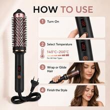 3-In-1 Heated Round Brush, Straightener And Curler With Digital Display, For Straightening, Big Waves, Root Volume, Fullness And Smooth Hair Texture, Women's Hair Styling Tool - Black - View 10