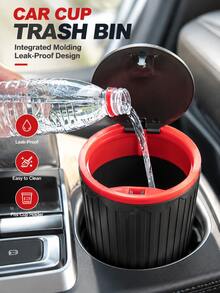 Car Trash Can Cup Holder, Mini Car Garbage Bin With Lid, Vehicle Interior Waste Container, Auto Trash Bin For Car Cup Holders, Compact Organizer For Automotive Accessories - A - View 7