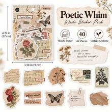 Book Page Fragment Series Washi Stickers Pack, Vintage Aged Book Pages, Camera, Butterfly, Botanical Illustration, Ticket & Map Elements Planner Stickers, DIY Decorative Stickers - Multicolor - View 2