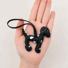 1PC/2PCS/3PCS Cute Spotted Puppy Pendant, Leather Strap Handmade Stitched Bag Charm, Backpack Accessory Small Gift - Black - View 3