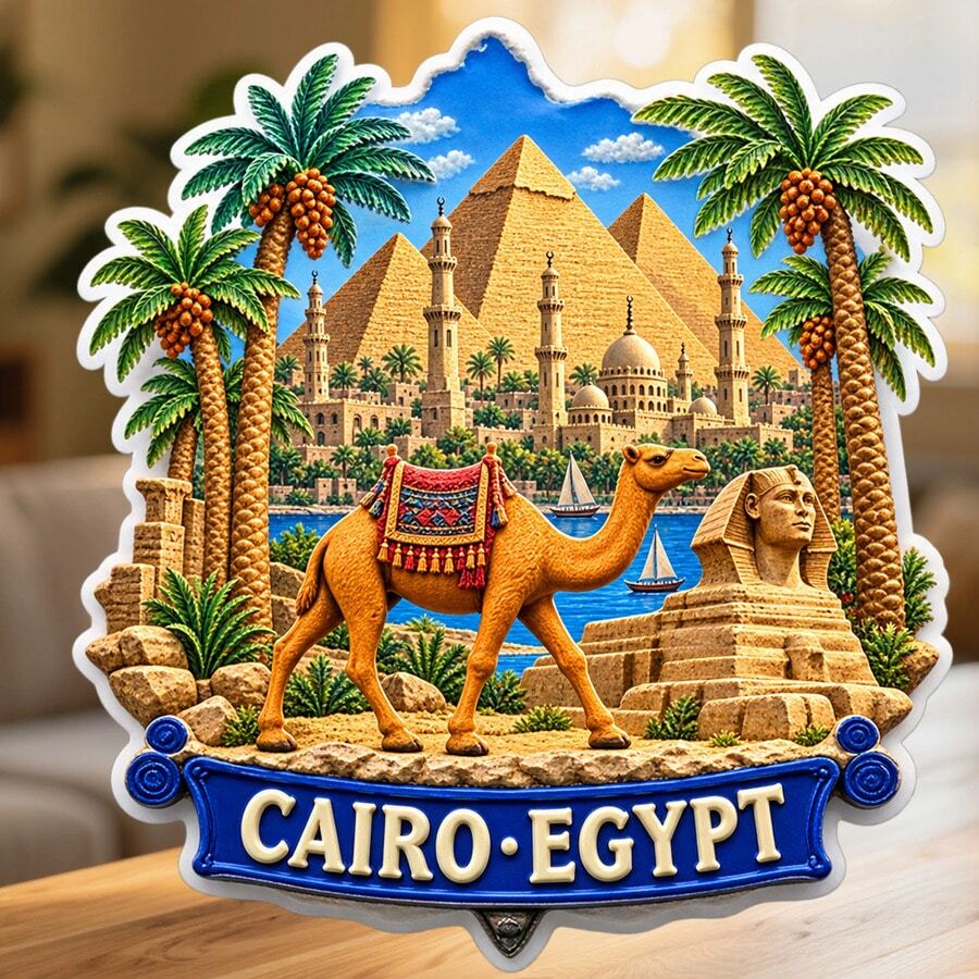 مغناطيس ثلاجة القاهرة مصر، رحلة الأهرامات والجمال لأحلام السفر العائلية في المطبخ لجميع الأسطح المعدنية في جميع أنحاء المنزل - A - مشاهدة 1