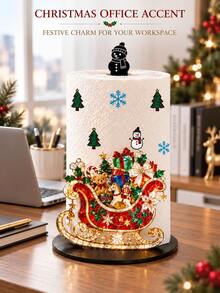 Christmas Decor Vanity Tissue Holder - Desktop Roll Paper Holder (Combines Display And Storage Functions), Christmas Sleigh Design, Suitable For Kitchen, Bathroom, Living Room And Dining Room, Decorative Ornament To Create A Warm Christmas Atmosphere - Multicolor - View 6