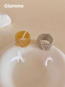 1pc Vintage Hollow Beaded Metal Ring For Women, Elegant Open Band Ring For Party And Formal Occasions - Gold - View 6