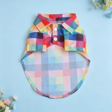 1pc Colorful Plaid Shirt, Bold Colorful Design Creates A Sophisticated Style Shirt. Suitable For Small, Medium And Large Dogs And Puppies. Snap Button Design For Easy Dressing, Non-Elastic Fabric, Slim Fit Lightweight Material Suitable For All Seasons. Perfect For Various Outdoor Sports And Parties, Definitely The Most Elegant And Cute! - Multicolor - View 4