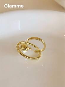 1 buah Cincin Emas Mewah Berbentuk Oval Berongga dengan Mutiara Terbuka, Desain Modis dan Unik, Cincin Jari yang Elegan - Emas - View 6