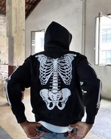FRACTYR Men's Skull Ribcage Spine Human Skeleton Graphic Sweatshirt, Dark Gothic Style Loose Casual Pullover Sweatshirt - Black - View 5