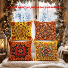 4 Stück Boho-Stil Kissenbezüge, Vintage-Muster Kissenbezüge, Mandala-Muster quadratische Kissenbezüge, weiche und bequeme Kissenbezüge, Reißverschluss, perfekt für Wohnzimmer, Sofa, Bett, Schlafzimmer, Zimmer, Veranda, Terrasse, Auto, Büro, Heimdekoration und Geschenk, doppelseitiger Muster, Partydekoration Kissenbezüge, mehrere Größenoptionen, maschinenwaschbar (Kissenfüllung nicht enthalten), 150 g/m² - Verschiedenfarbig - Übersicht 8